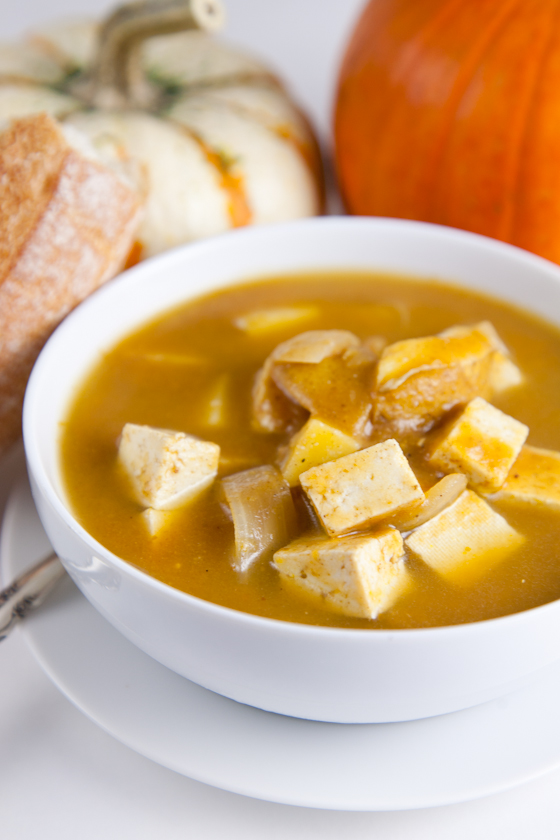 Hearty Pumpkin Potato Soup with Tofu - Pickles & Honey