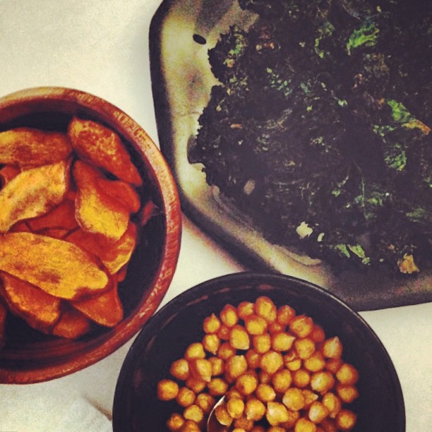 Sweet Potato & Kale Chips with Roasted Chickpeas