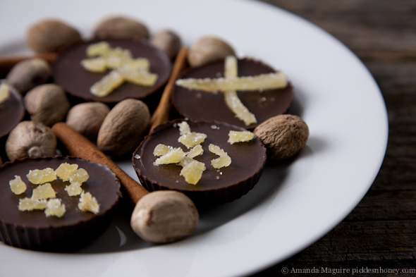 Vegan Gingerbread Dark Chocolate with Crystallized Candied Ginger // Pickles & Honey