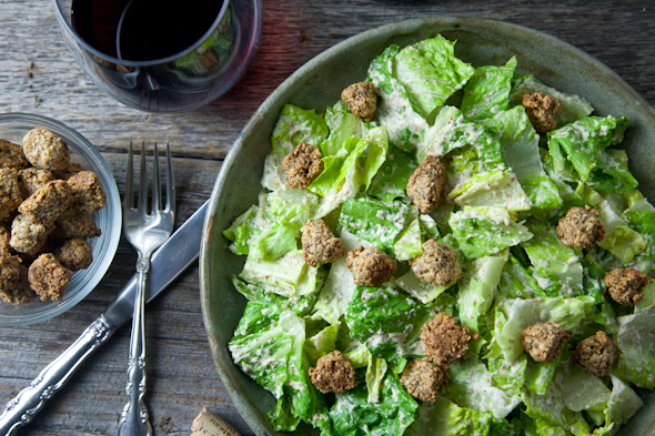 Oh She Glows Chakra Caesar Salad (Vegan & GF) + Cookbook Giveaway! // picklesnhoney.com