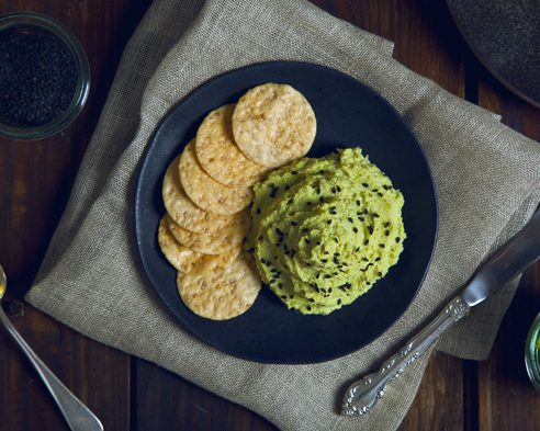 High Protein Edamame Wasabi Hummus | picklesnhoney.com