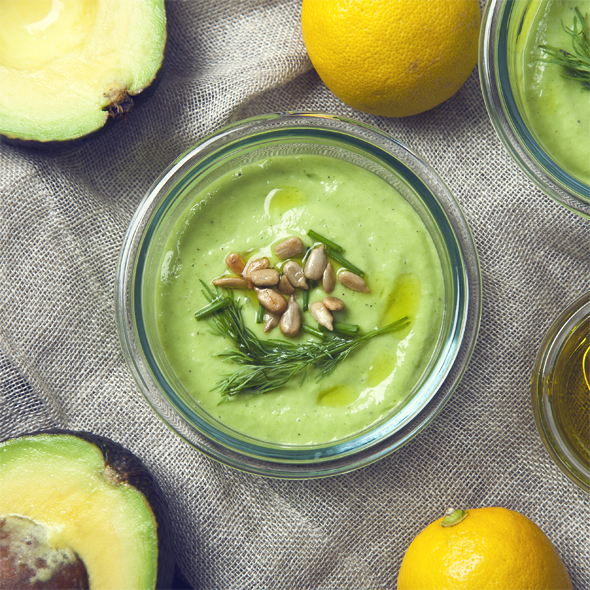 cold cucumber avocado soup with fresh dill, chives & roasted sunflower seeds (vegan, gluten-free) | picklesnhoney.com