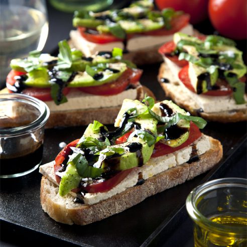 Open-Faced Vegan Caprese Sandwiches | picklesnhoney.com