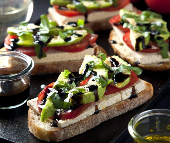 Open-Faced Vegan Caprese Sandwiches | picklesnhoney.com