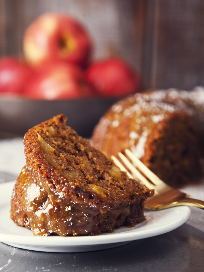 Spiced Apple Cider Spelt Cake with Vegan Caramel Sauce | picklesnhoney.com