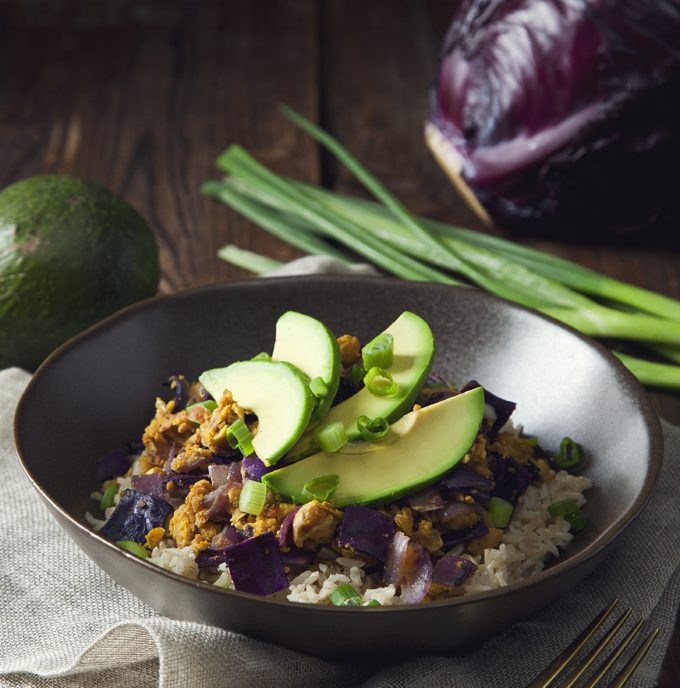 Healthy Chickpea Scramble and Red Cabbage Brown Rice Bowls! | picklesnhoney.com #vegan #glutenfree #chickpeas #scramble #cabbage #brownrice #bowl #lunch #dinner #recipe #main