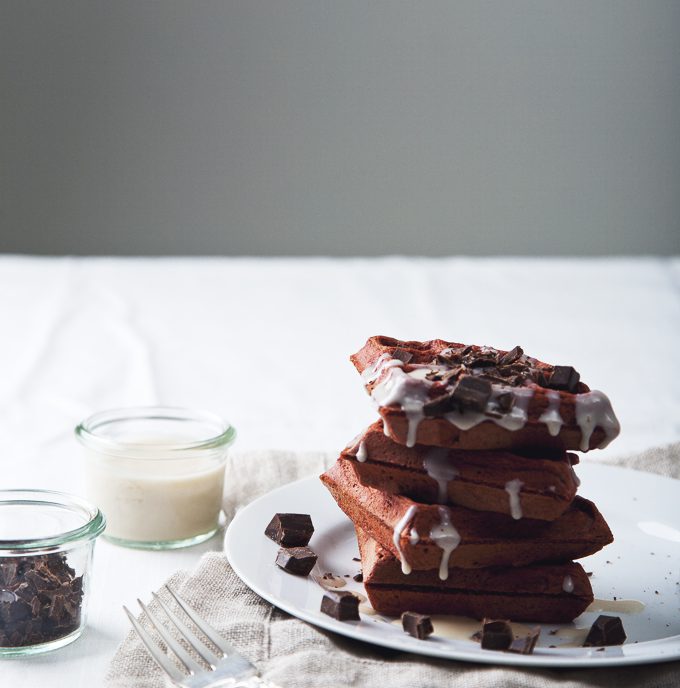 Vegan Red Velvet Waffles with Cream Cheese Icing