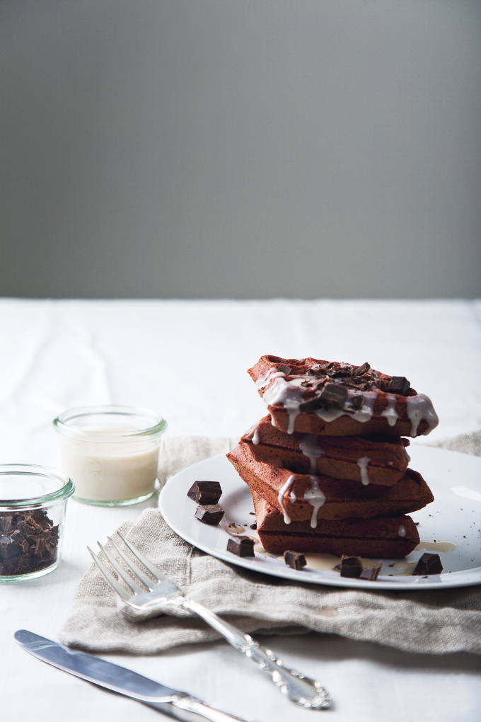 Vegan Red Velvet Waffles with Cream Cheese Icing