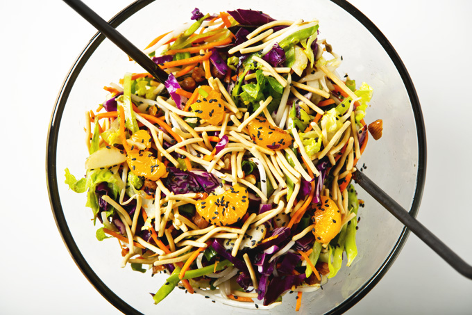 Vegan Chinese "Chicken" Salad! With crispy sticky/sweet roasted chickpeas in place of chicken—healthy and totally addictive! | picklesnhoney.com #vegan #chinese #chicken #salad #recipe #chickpeas #lunch #dinner