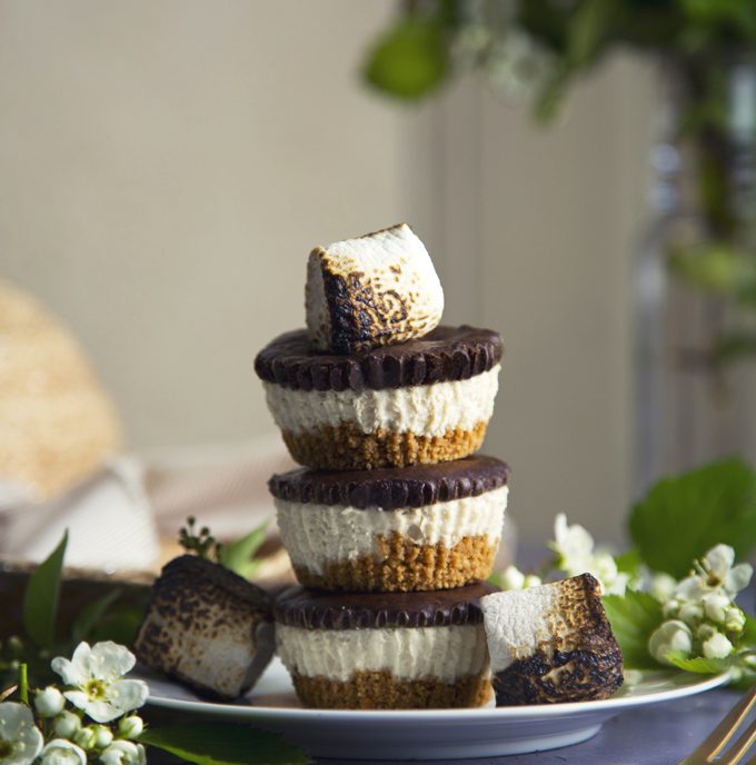 No-Bake Mini S'mores Cheesecakes (Vegan) | picklesnhoney.com