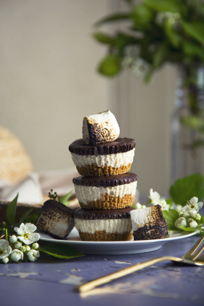 No-Bake Mini S'mores Cheesecakes (Vegan) | picklesnhoney.com
