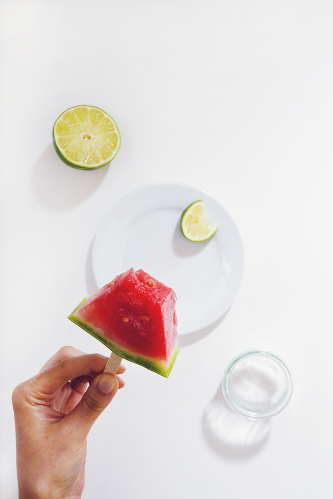 The Easiest Sliced Watermelon Margarita Popsicles | picklesnhoney.com #vegan #glutenfree