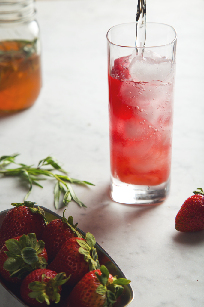 Strawberry Tarragon Shrub Sodas | picklesnhoney.com #recipe #soda #cocktail #drink