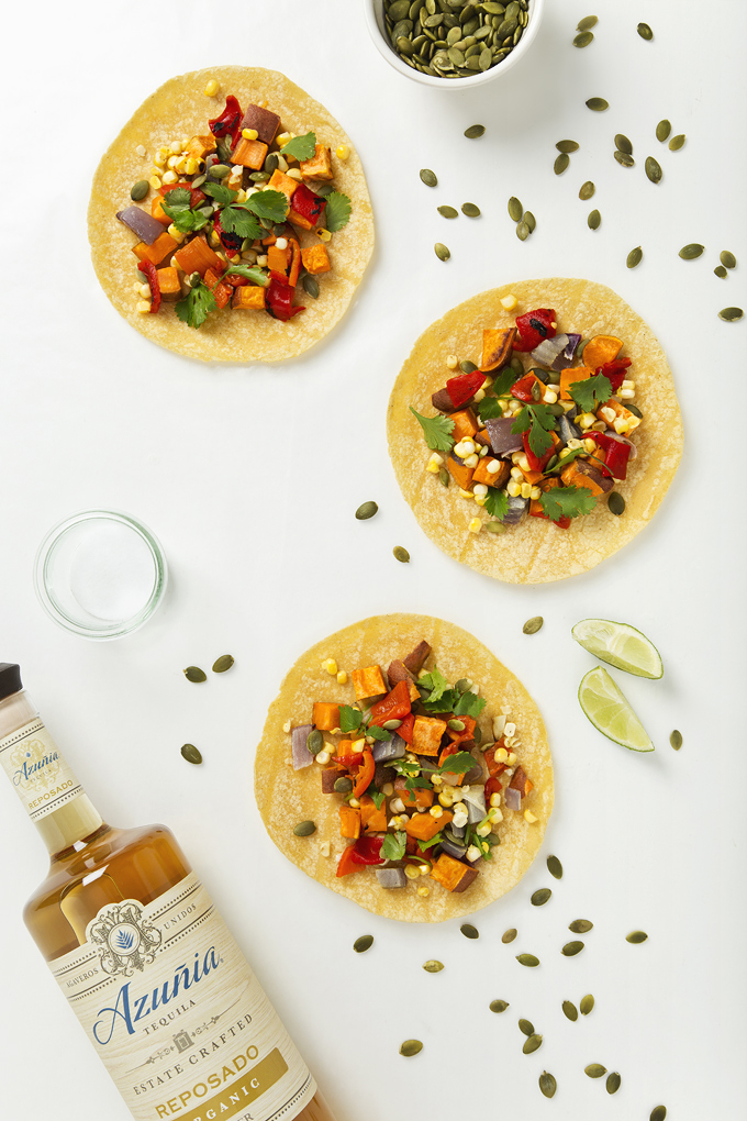 Sweet Potato Tacos with Grilled Corn & Roasted Red Pepper | picklesnhoney.com #vegan #glutenfree #recipe #tacos #cincodemayo