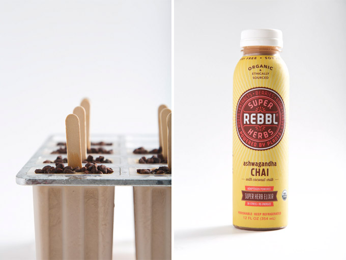 Vegan Chai Creamsicles with Raw Chocolate Magic Shell | picklesnhoney #vegan #chai #popsicles #rebbl