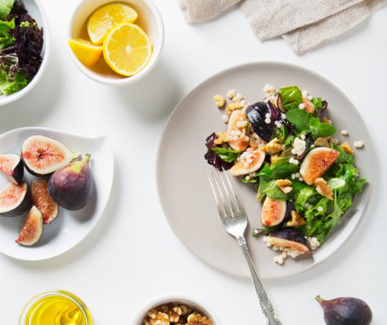 Fig Salad with Toasted Walnuts & Lemon Maple Vinaigrette | picklesnhoney.com @CaliforniaWalnuts #walnuts #CG #ad