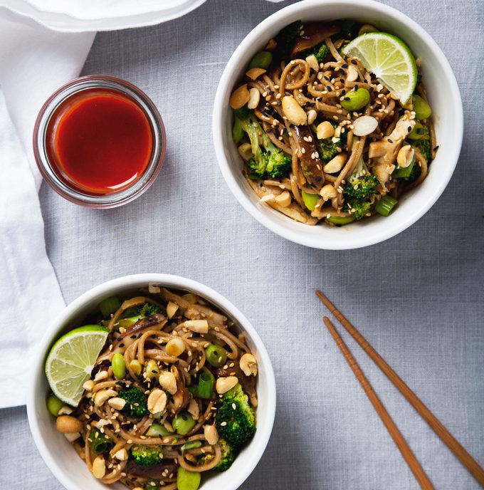 Spicy Shiitake Soba Noodles with Peanut Sauce | picklesnhoney.com #vegan #noodles #recipe #sponsored