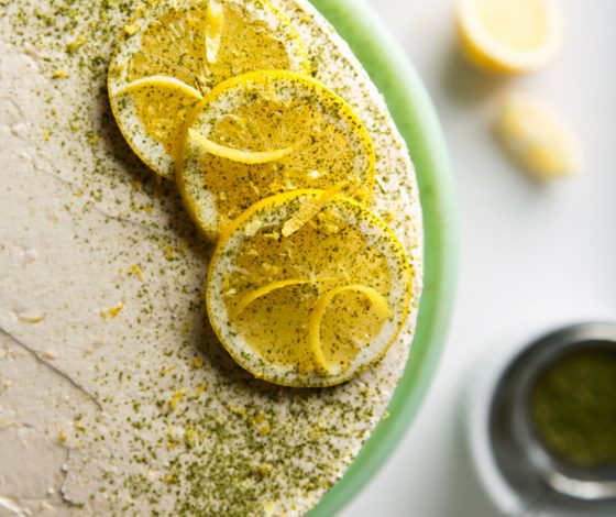 Matcha Cake with Lemon Buttercream | picklesnhoney.com #matcha #cake #recipe #eggfree #dairyfree