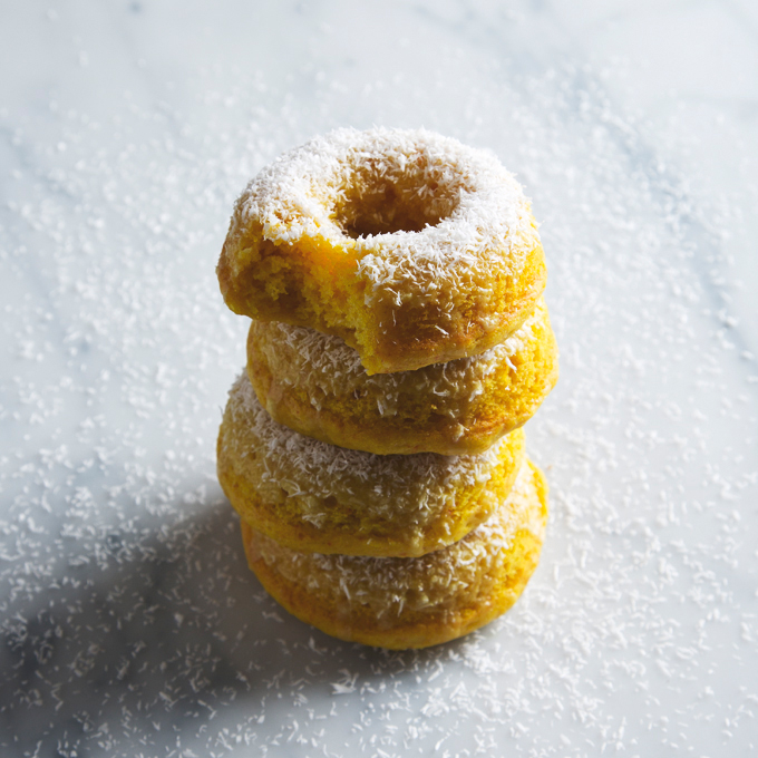 Turmeric Lemon Coconut Donuts | picklesnhoney.com #donuts #coconut #turmeric #lemon #dessert