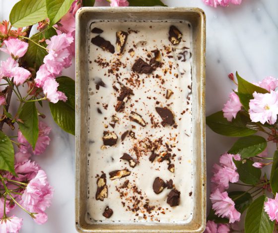 Bourbon Salted Chocolate-Pecan Cluster Ice Cream | picklesnhoney.com #vegan #icecream #recipe #vanilla #chocolate #bourbon #pecan
