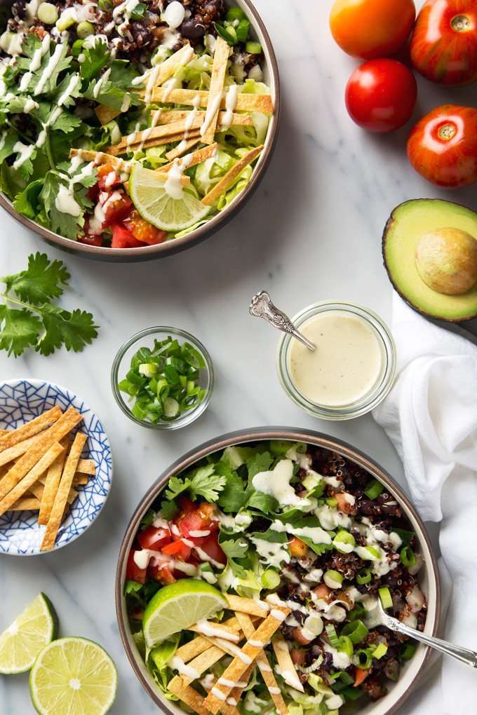 Vegan Quinoa Taco Salad Recipe With Garlicky Cashew Cream Dressing