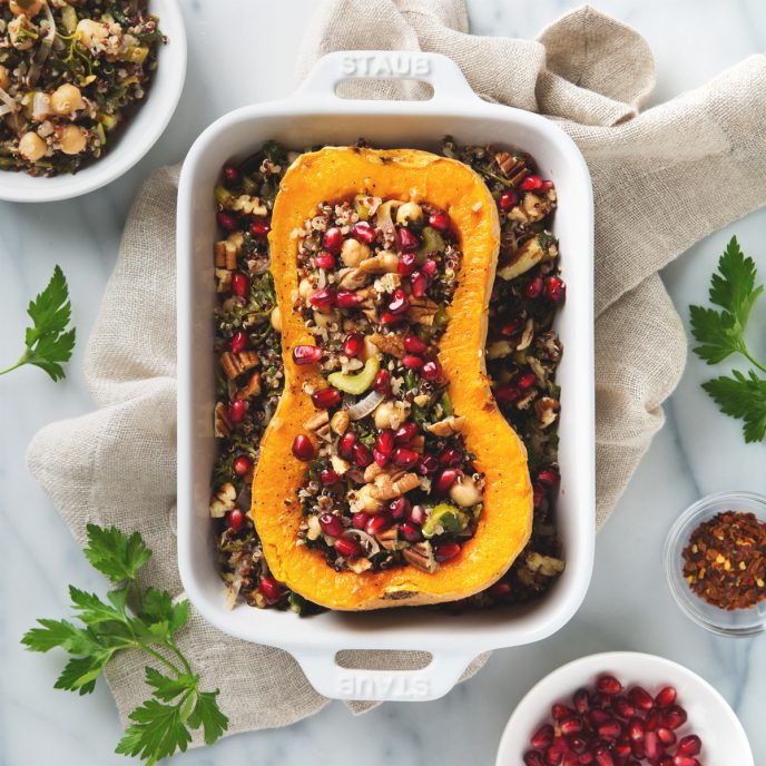 Stuffed Butternut Squash with Quinoa Salad | picklesnhoney.com #butternut #squash #quinoa #salad #recipe #fall #thanksgiving