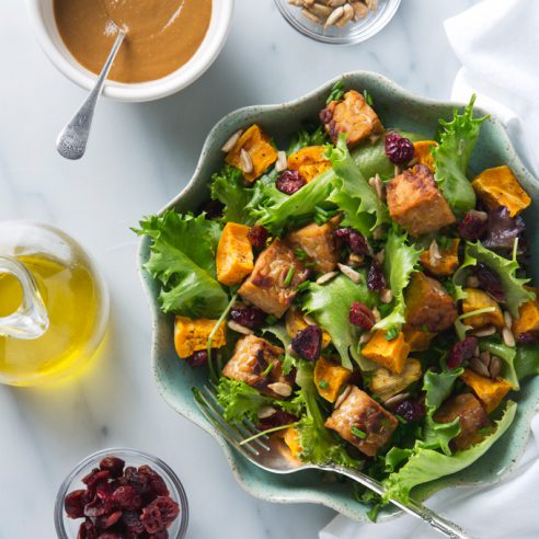 Sweet Potato Salad with Tempeh & Maple Mustard Dressing | picklesnhoney.com #salad #vegan #sweetpotato #tempeh #lunch #dinner #recipe