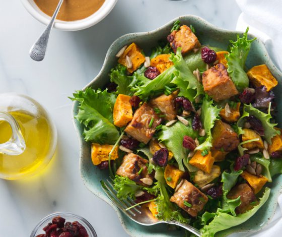 Sweet Potato Salad with Tempeh & Maple Mustard Dressing | picklesnhoney.com #salad #vegan #sweetpotato #tempeh #lunch #dinner #recipe