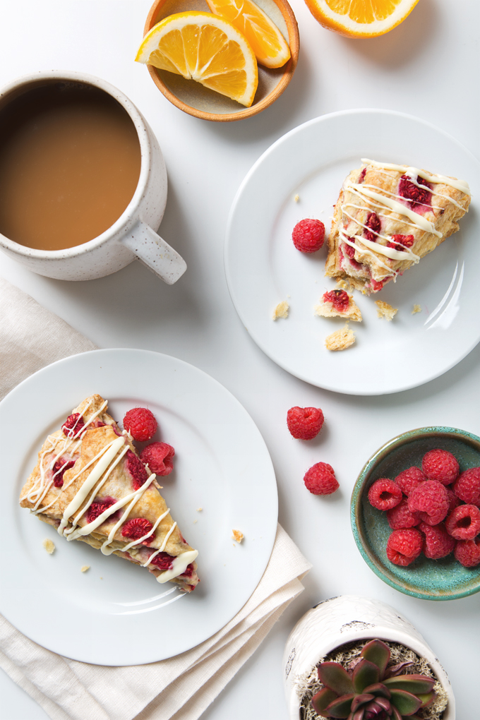 Simple Vegan Raspberry Scones with White Chocolate Drizzle | picklesnhoney.com #vegan #raspberry #scones #recipe #breakfast #brunch #whitechocolate