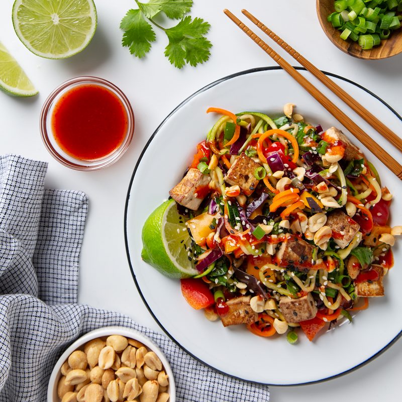 Rainbow Vegetable Pad Thai with Tofu! | picklesnhoney.com #tofu #padthai #vegan #glutenfree #lunch #dinner #recipe