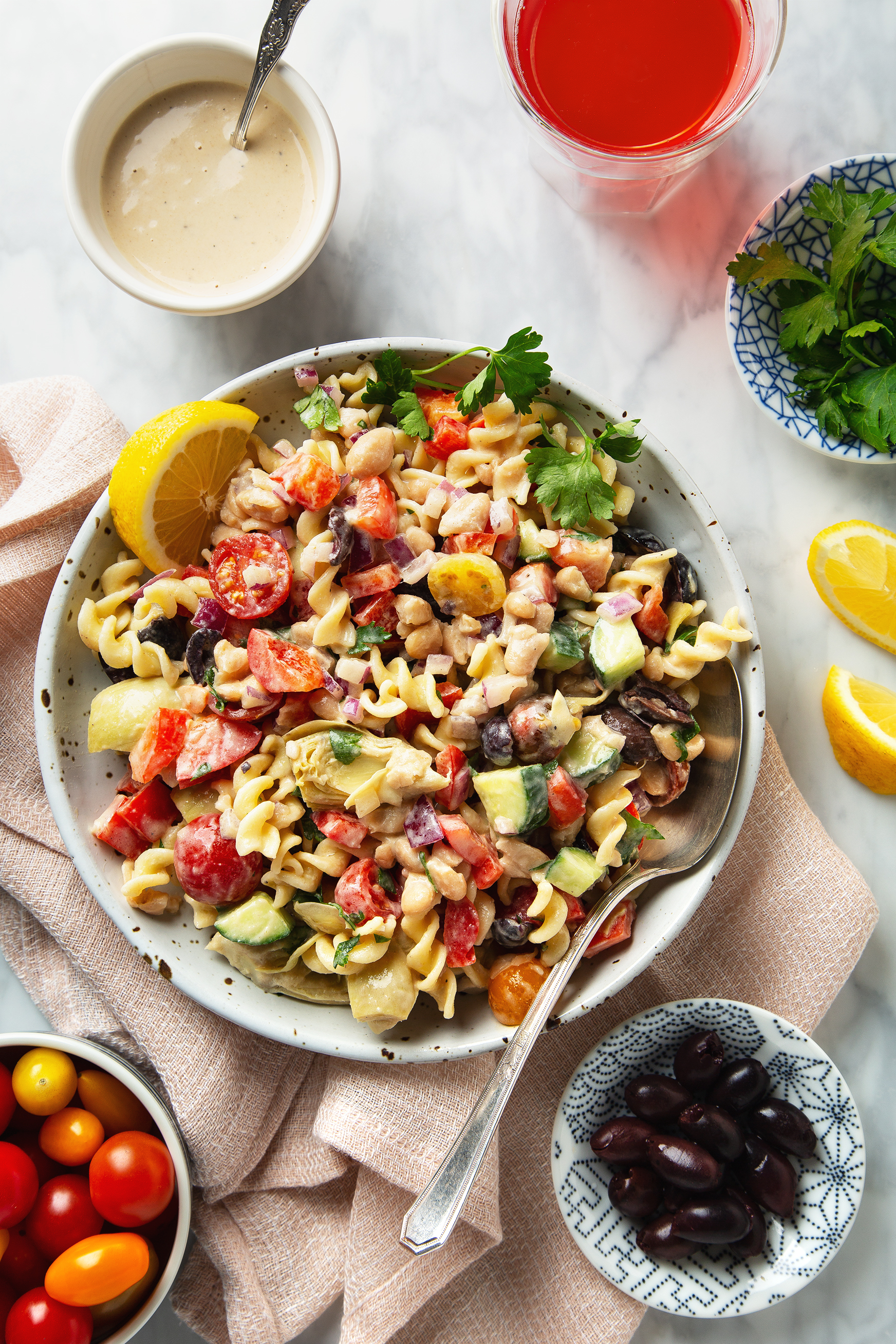 30-Minute Creamy Tahini Pasta Salad (Vegan & Gluten-Free!) | picklesnhoney.com #tahini #pasta #salad #side #main #lunch #dinner #recipe #vegan #glutenfree