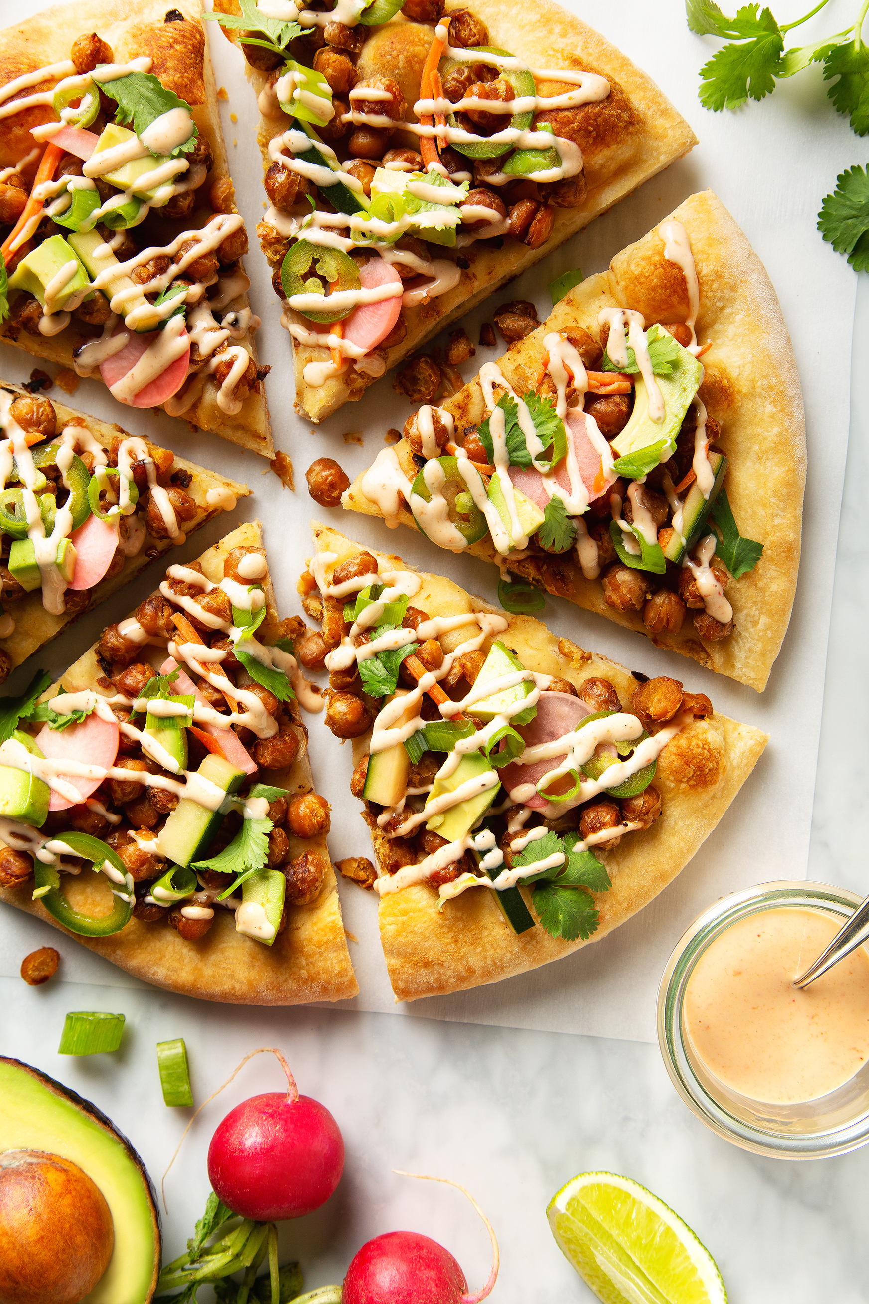 Crispy Chickpea Banh Mi Pizza with Quick Homemade Pickles