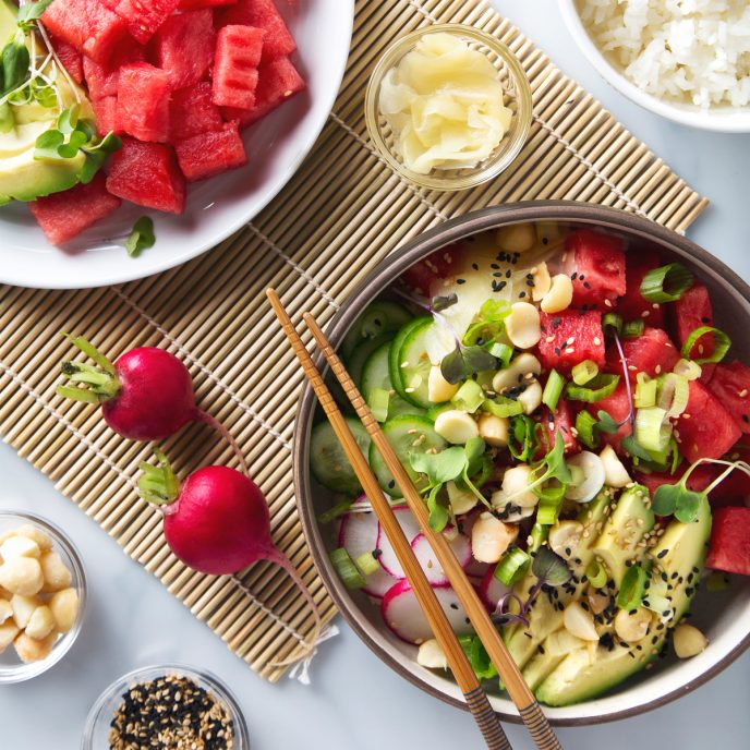 Watermelon Poke Bowl | picklesnhoney.com #watermelon #poke #recipe #lunch #dinner #vegan