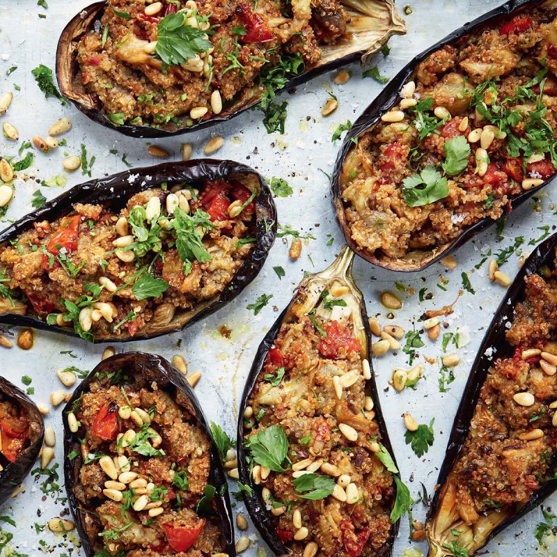 6-Ingredient Vegan Stuffed Eggplant! Recipe from Deliciously Ella #vegan #eggplant #quinoa #recipe #lunch #dinner